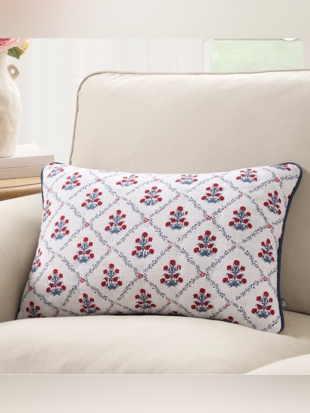 My Texas House Poppy Trellis Decorative Pillow, Red/White/Blue, 19" x 13"
